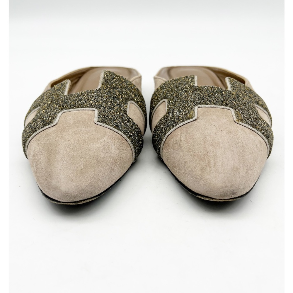 HERMES Beige Suede Leather Mules Flats Slip On Shoes Sz 35 1/2 - Picture 4 of 7